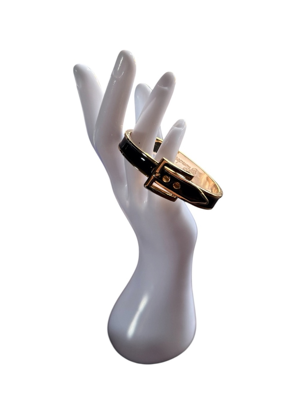 Plunder Black Enamel Belt Bangle Bracelet Gold Tone Hinged Bracelet
